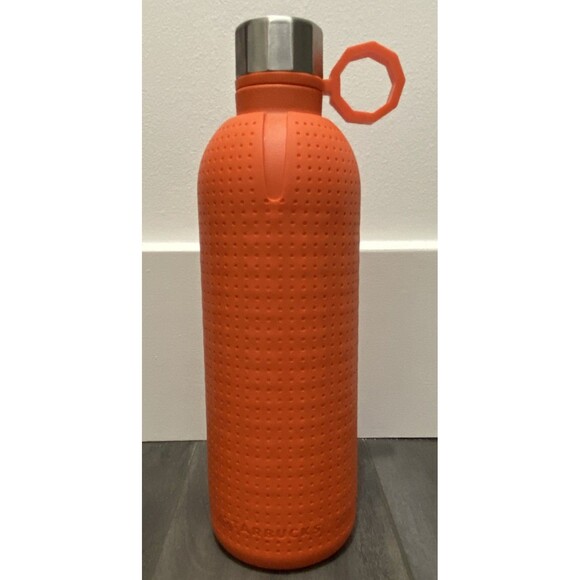 Starbucks Other - Starbucks 20 Oz Water Bottle Thermal Orange Rubber Sleeve Stainless Steel NEW
